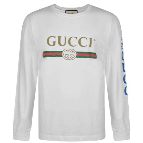 gucci logo white long sleeve t shirt|Gucci long sleeve shirt men's.